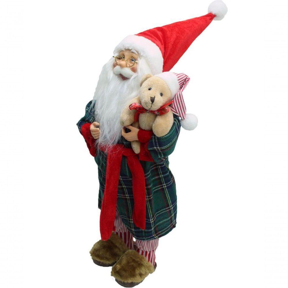 Boneco Papai Noel Pijama Roupão Decoração Com Ursinho 50cm - 3