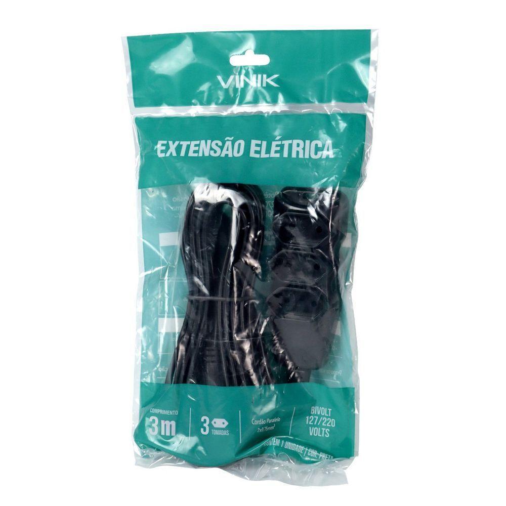 Extensão Elétrica 3 Tomadas Pl 2x0,75 3m Preta - 2