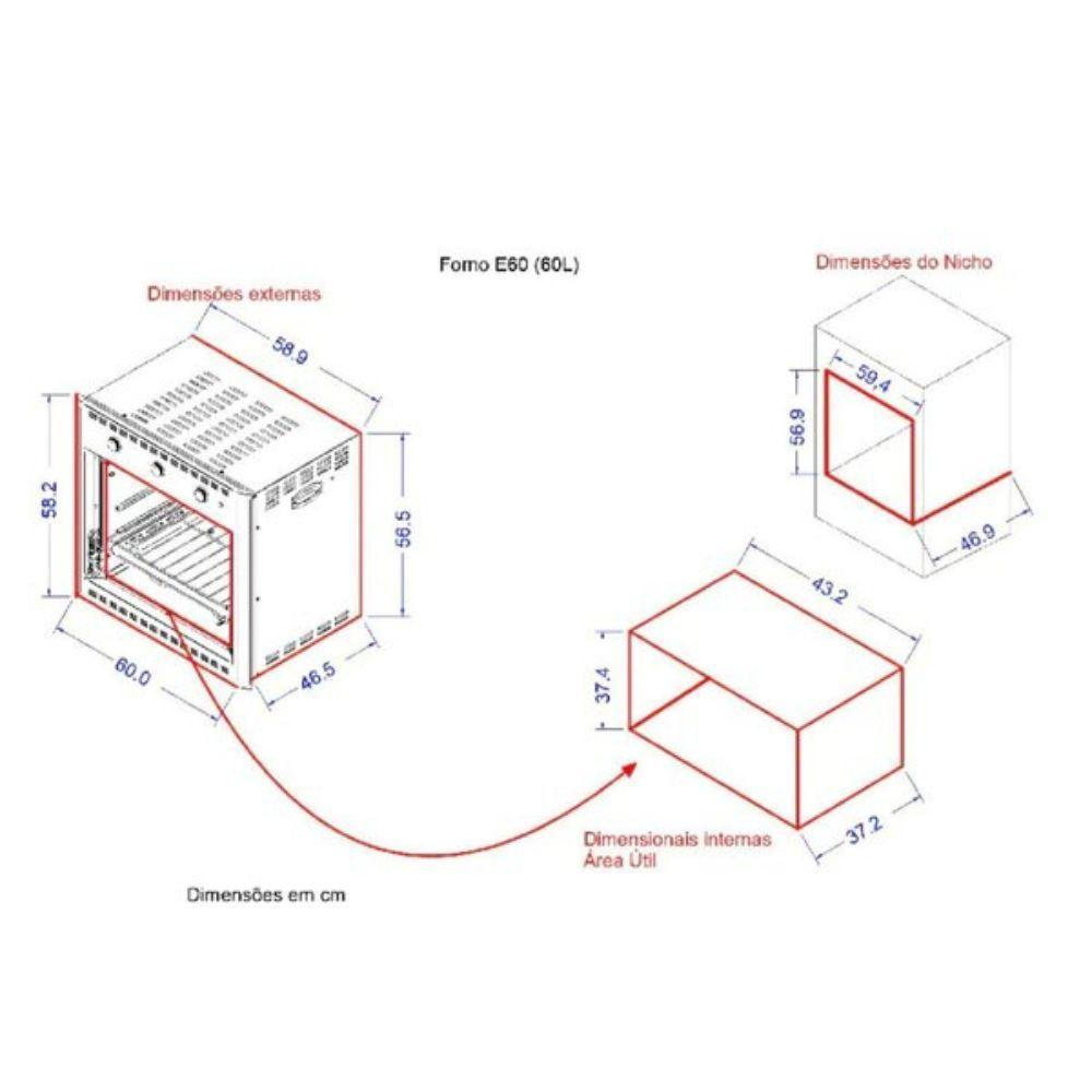 Forno Elétrico Nardelli Embutir 60L Black EB60 - Preto 110V - 5