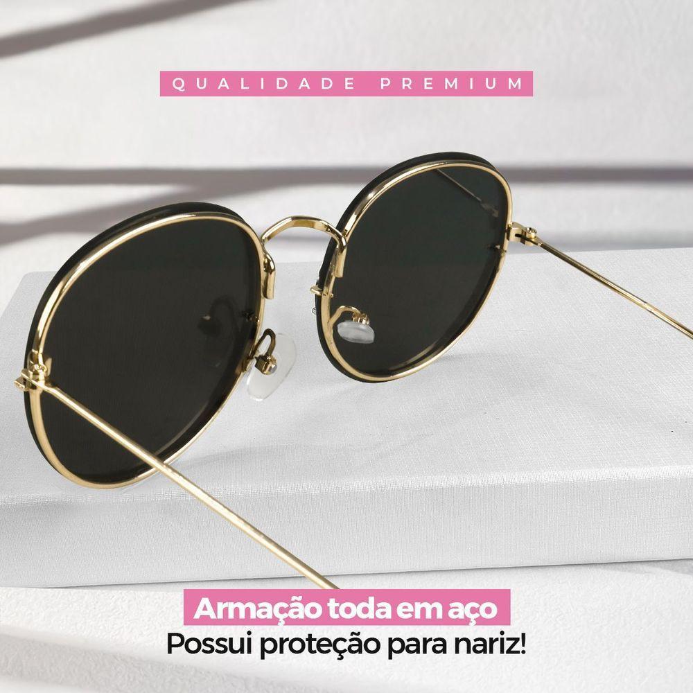 Oculos Preto Feminino Casual Praia Aço Inoxidavel + Case Qualidade Premium Verão Armação Dourada - 2
