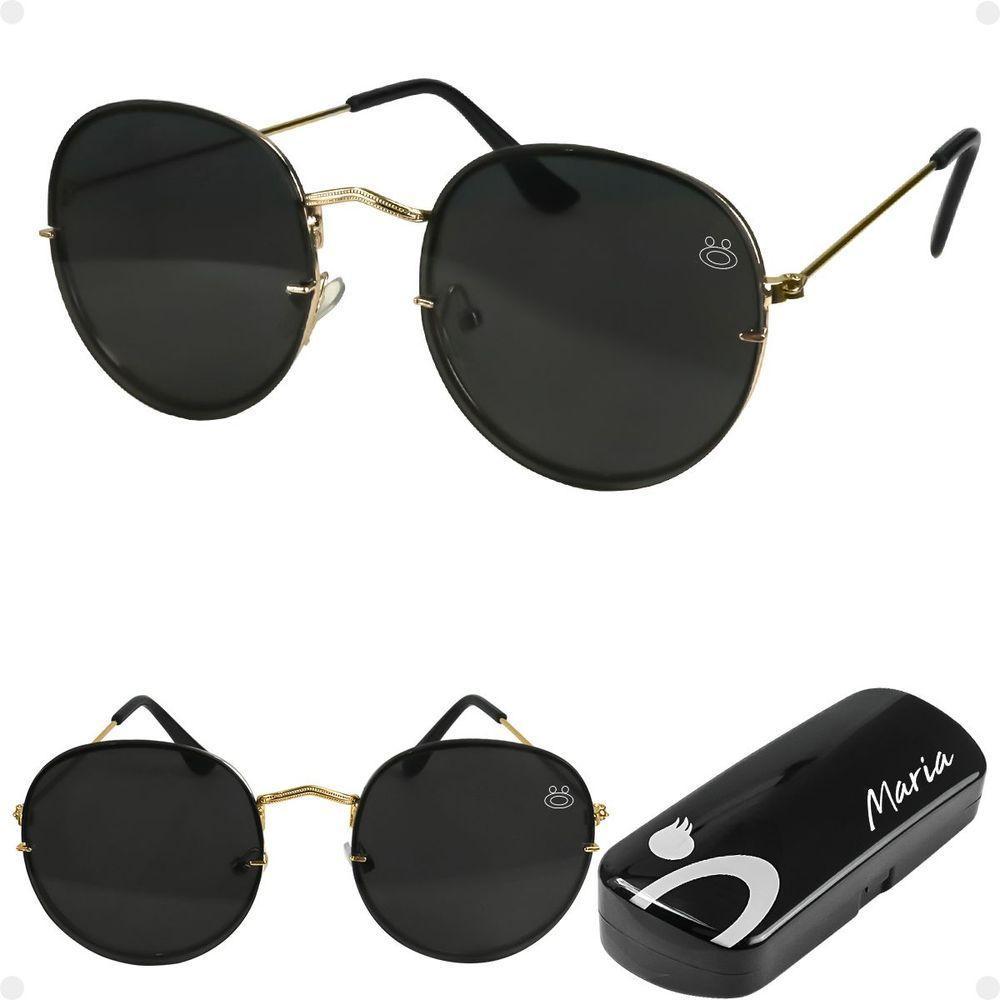 Oculos Preto Feminino Casual Praia Aço Inoxidavel + Case Qualidade Premium Verão Armação Dourada - 4