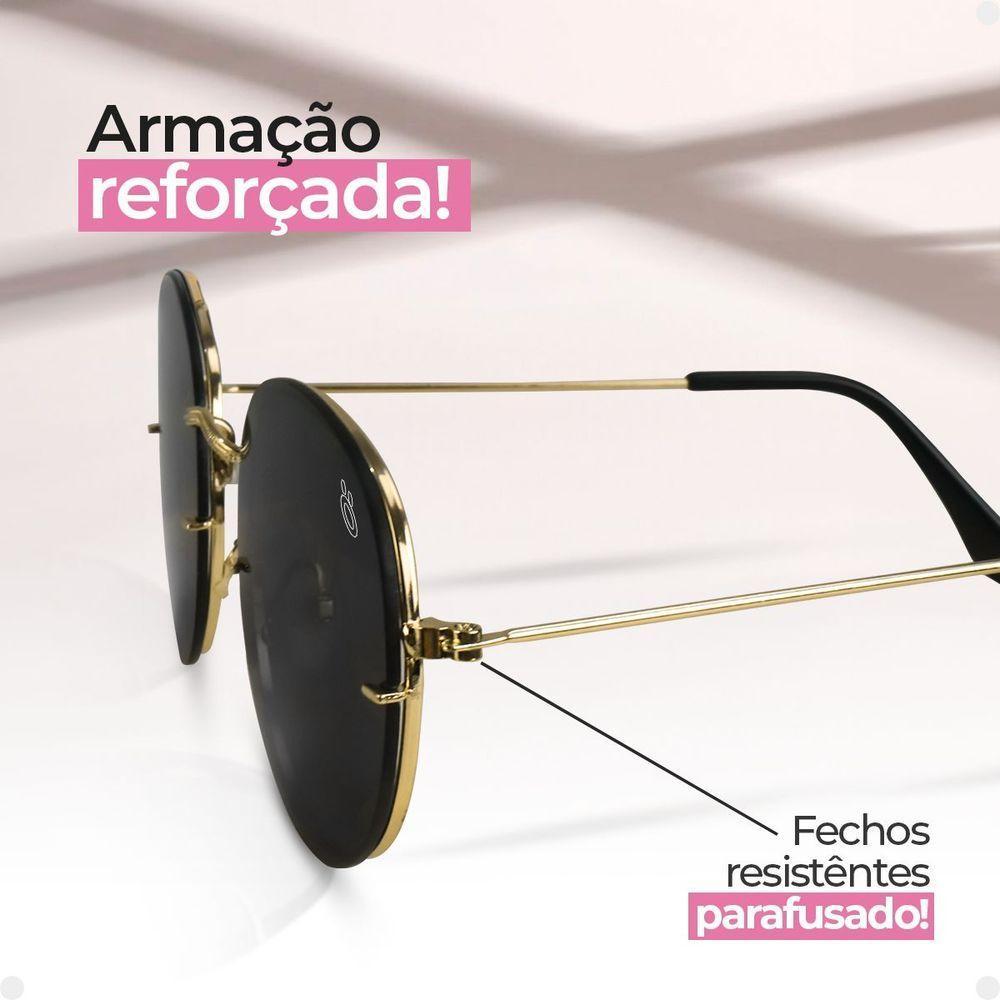Oculos Preto Feminino Casual Praia Aço Inoxidavel + Case Qualidade Premium Verão Armação Dourada - 5