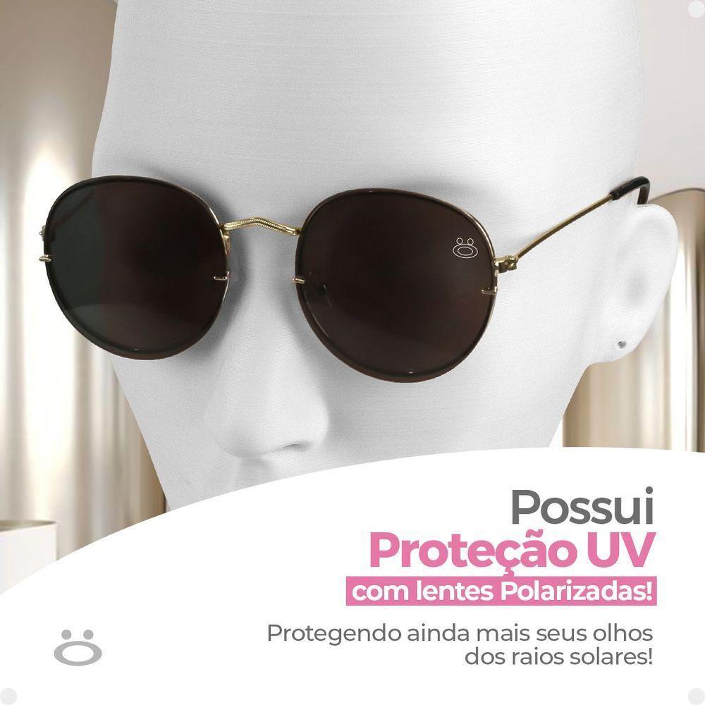 Oculos Preto Feminino Casual Praia Aço Inoxidavel + Case Qualidade Premium Verão Armação Dourada - 6