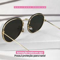 Oculos Preto Feminino Casual Praia Aço Inoxidavel + Case Qualidade Premium Verão Armação Dourada - 2