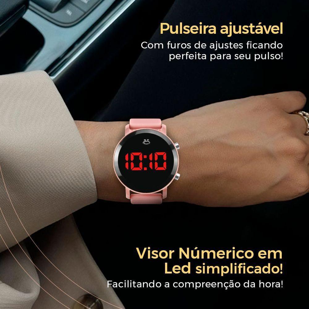Relogio Digital Feminino Led Redondo Aço Inoxidavel Presente Casual Ajustavel Moda Silicone Original - 5