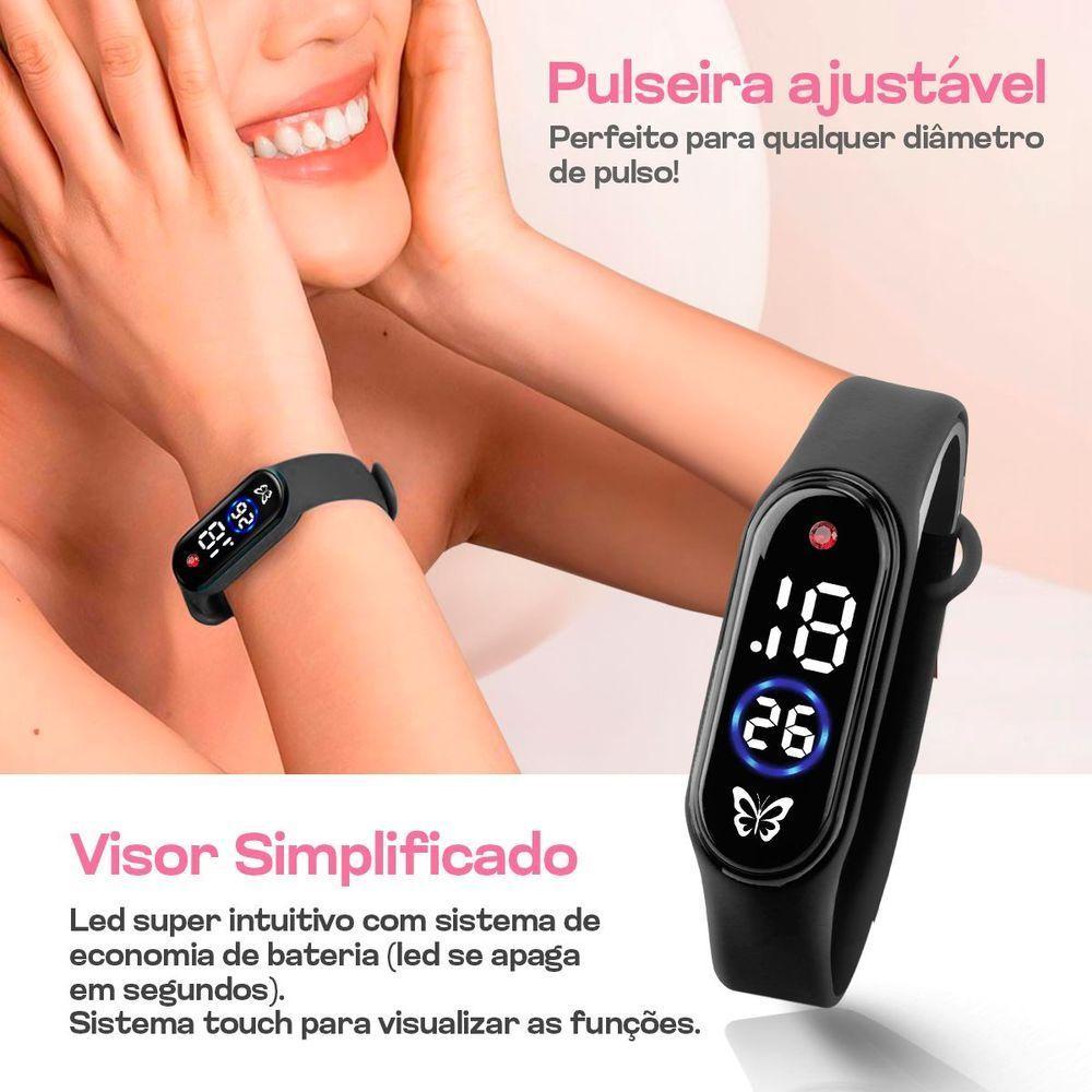 Relogio Menina Digital Infantil + Colar + Oculos Sol Garota Social Led Original Presente Strass Rosa - 3