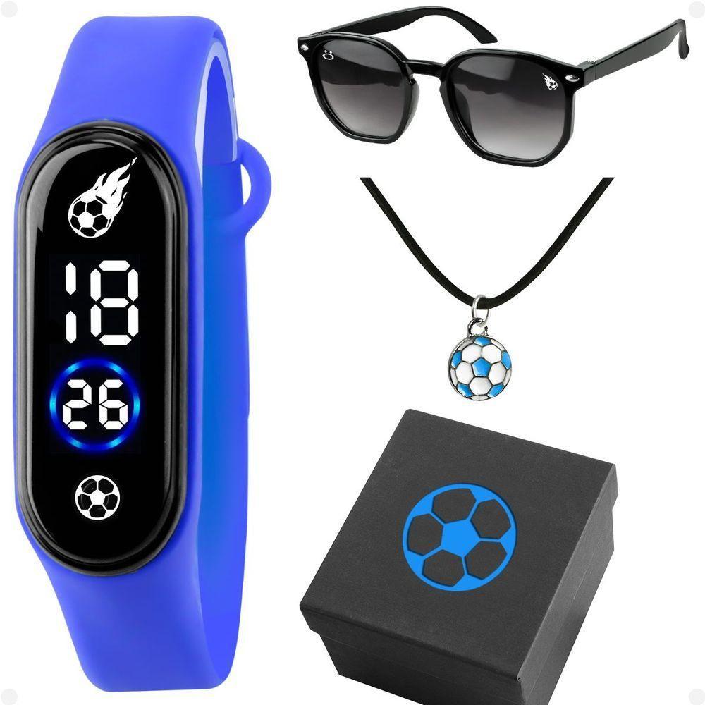 Relogio Infantil Futebol Led + Oculos Sol + Caixa + Colar Original Criança Led Prova Dagua Ajustavel - 1