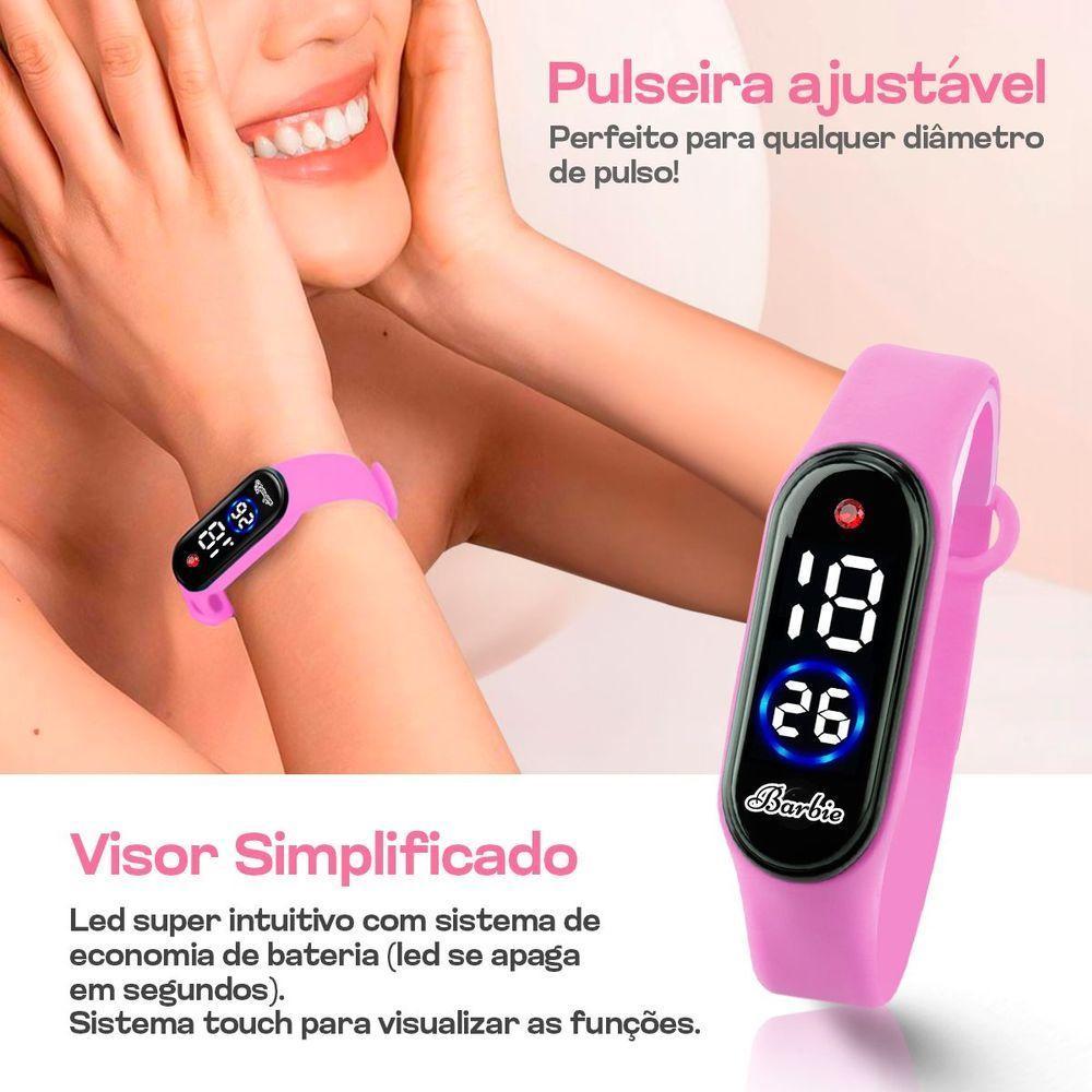 Relogio Barbie Digital Infantil + Caixa Strass Prova Dagua Presente Criança Menina Silicone Original - 2