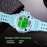 Relogio Digital Infantil Menino Criança Silicone + Caixa Original Azul Bebe Cronometro Esportivo