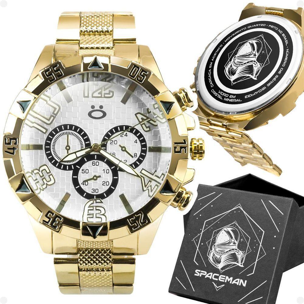 Relogio Masculino Aço Inoxidavel Dourado Prova Dagua Preto Pesado Original Presente Social Analogico - 1