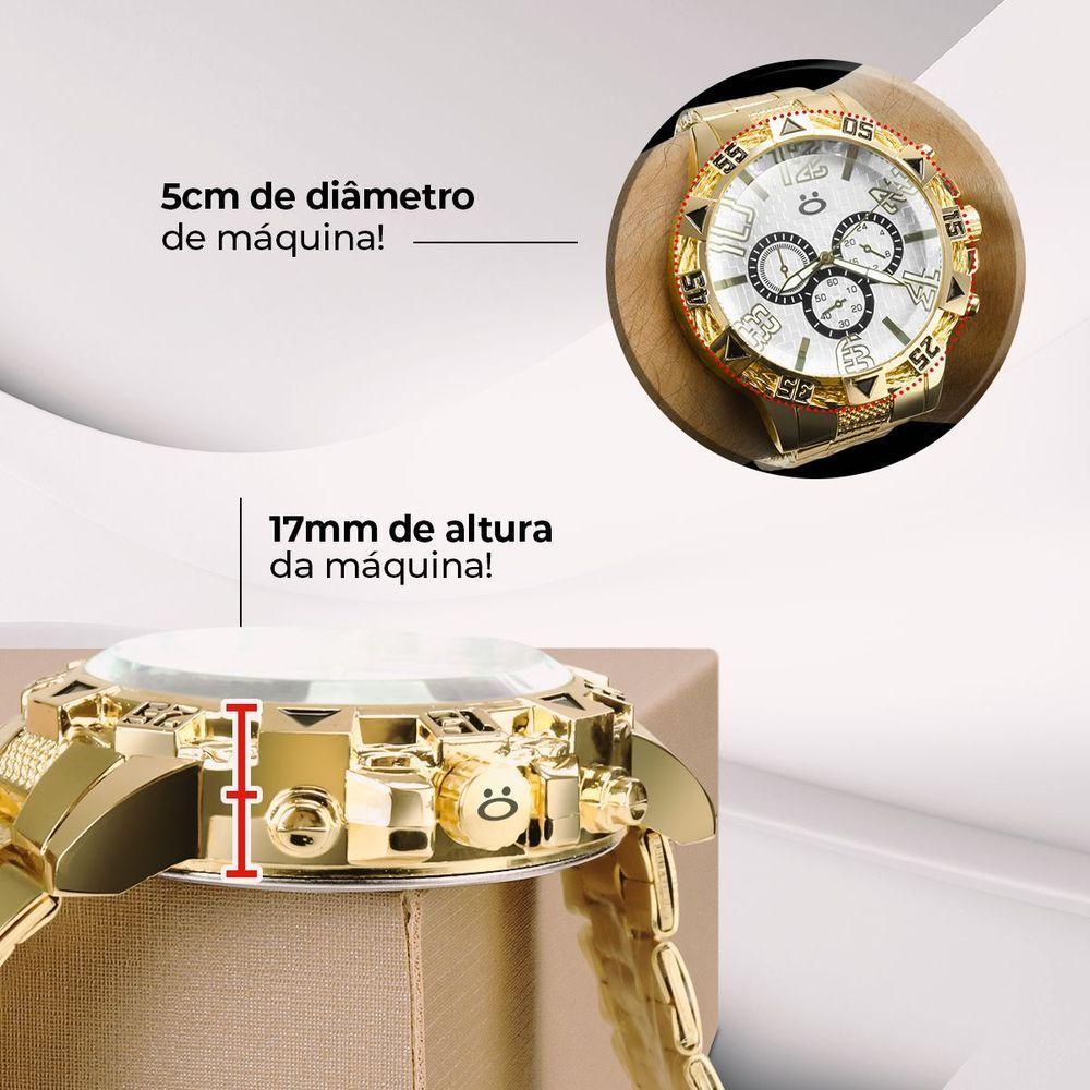 Relogio Masculino Aço Inoxidavel Dourado Prova Dagua Preto Pesado Original Presente Social Analogico - 5