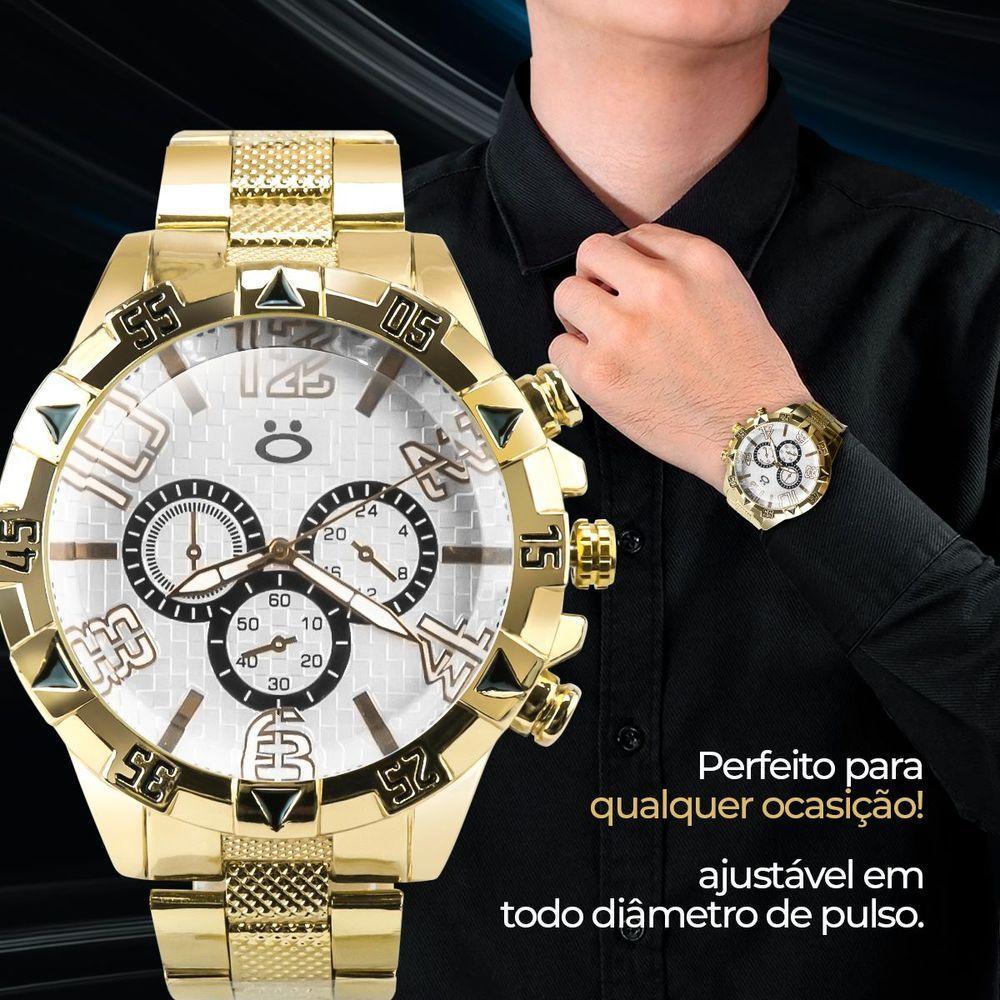 Relogio Masculino Aço Inoxidavel Dourado Prova Dagua Preto Pesado Original Presente Social Analogico - 6