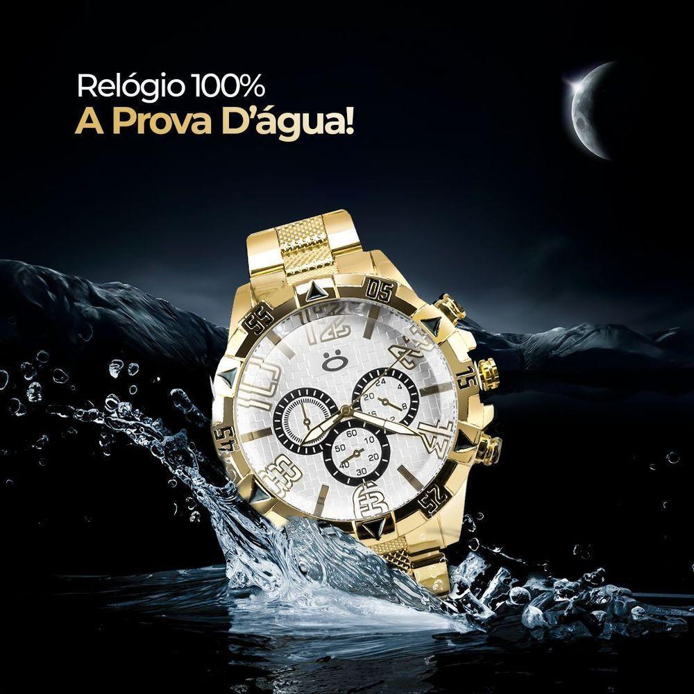 Relogio Masculino Aço Inoxidavel Dourado Prova Dagua Preto Pesado Original Presente Social Analogico - 7