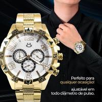 Relogio Masculino Aço Inoxidavel Dourado Prova Dagua Preto Pesado Original Presente Social Analogico - 6