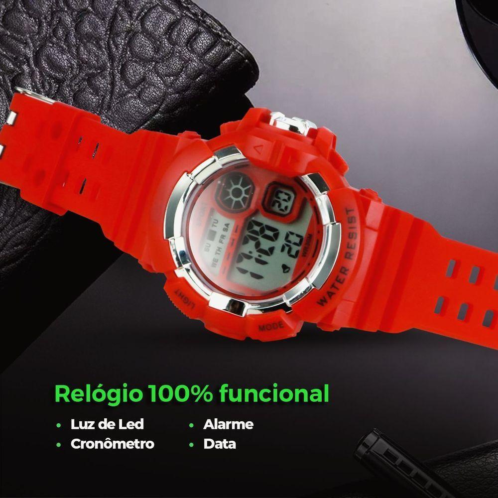 Relogio Digital Infantil Silicone Menino Criança + Caixa Vermelho Kids Adolescente Alarme Original - 3
