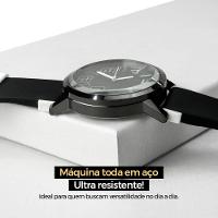 Relogio Masculino Aço Inox Silicone Preto + Caixa Premium Presente Robusto Branco Preto Social - 3