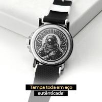 Relogio Masculino Aço Inox Silicone Preto + Caixa Premium Presente Robusto Branco Preto Social - 5