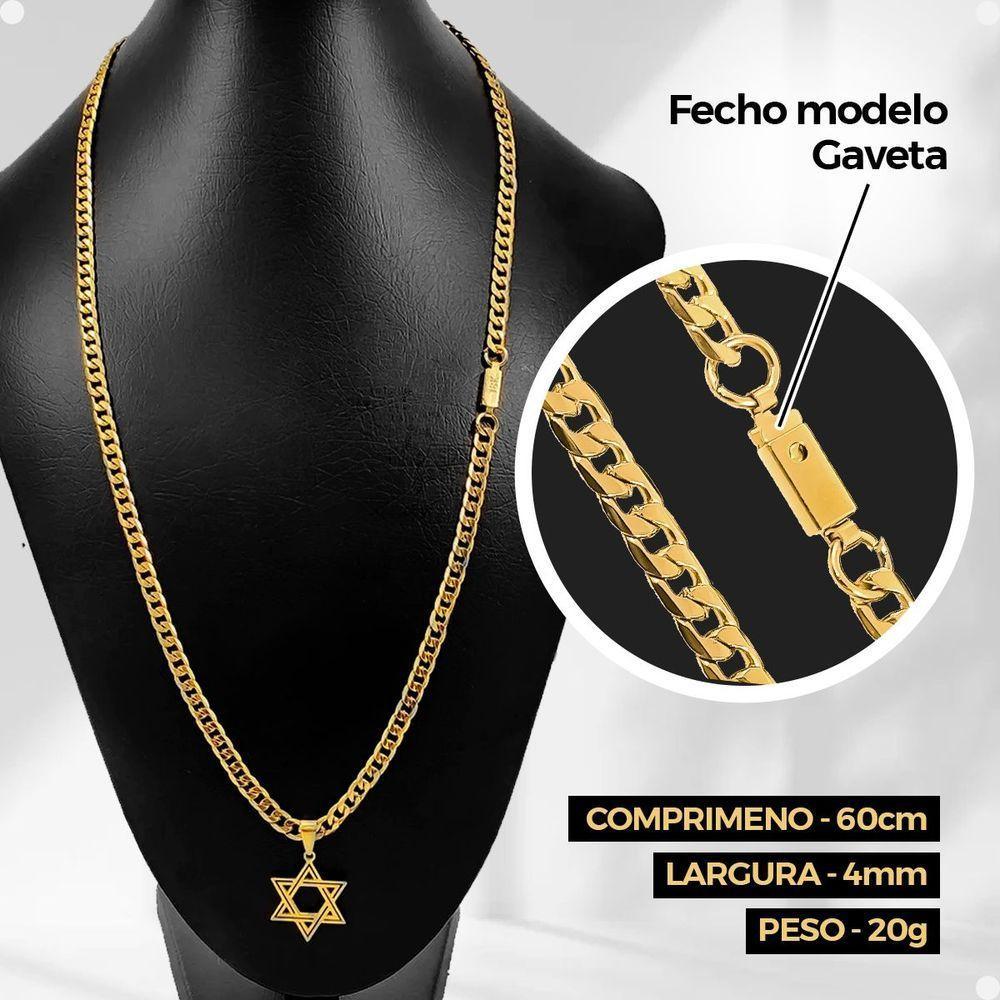Kit Acessórios Corrente Pingente Estrela Davi Pulseira Aço - 3