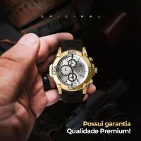 Relogio Masculino Aço + Cordao Pulseira + Oculos Sol + Caixa Qualidade Premium Banhado Dourado Preto - 2