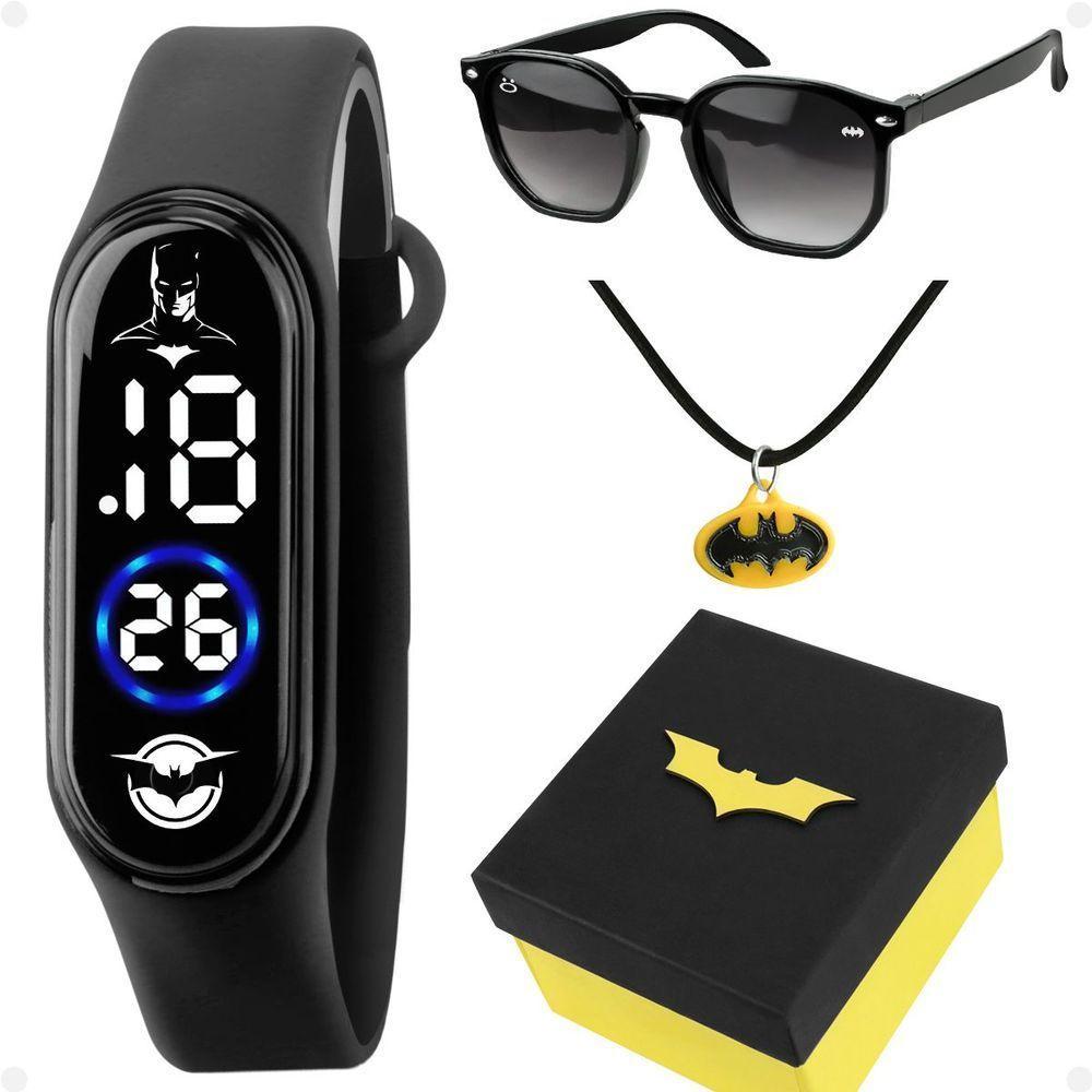 Relogio Digital Infantil Batman + Oculos Sol + Colar + Caixa Kids Ajustavel Original Led Criança - 1