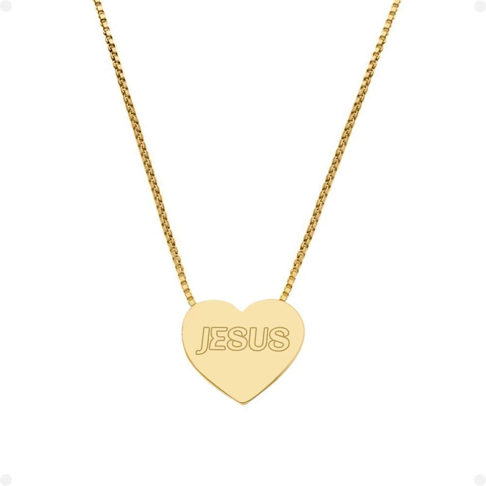 Colar Feminino Aço Dourado + Caixa + Pingente Jesus Coração Presente Social Casual Qualidade Premium - 2