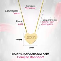 Colar Feminino Aço Dourado + Caixa + Pingente Jesus Coração Presente Social Casual Qualidade Premium