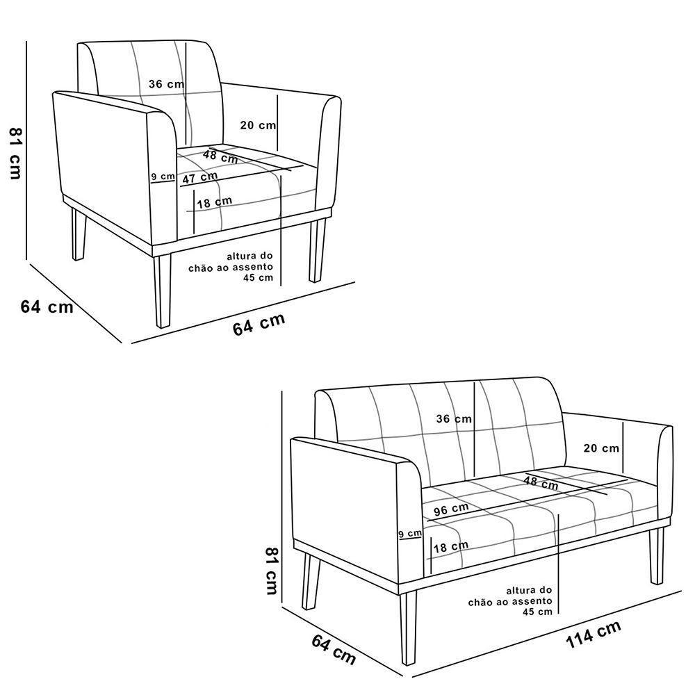 Conjunto 2 Poltronas E 1 Namoradeira Decorativa Pés Fixo Em Madeira Castanho Suede Marrom 19 - 8