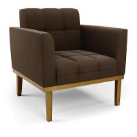 Conjunto 2 Poltronas E 1 Namoradeira Decorativa Pés Fixo Em Madeira Castanho Suede Marrom 19 - 3