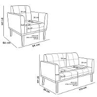 Conjunto 2 Poltronas E 1 Namoradeira Decorativa Pés Fixo Em Madeira Castanho Suede Marrom 19 - 8