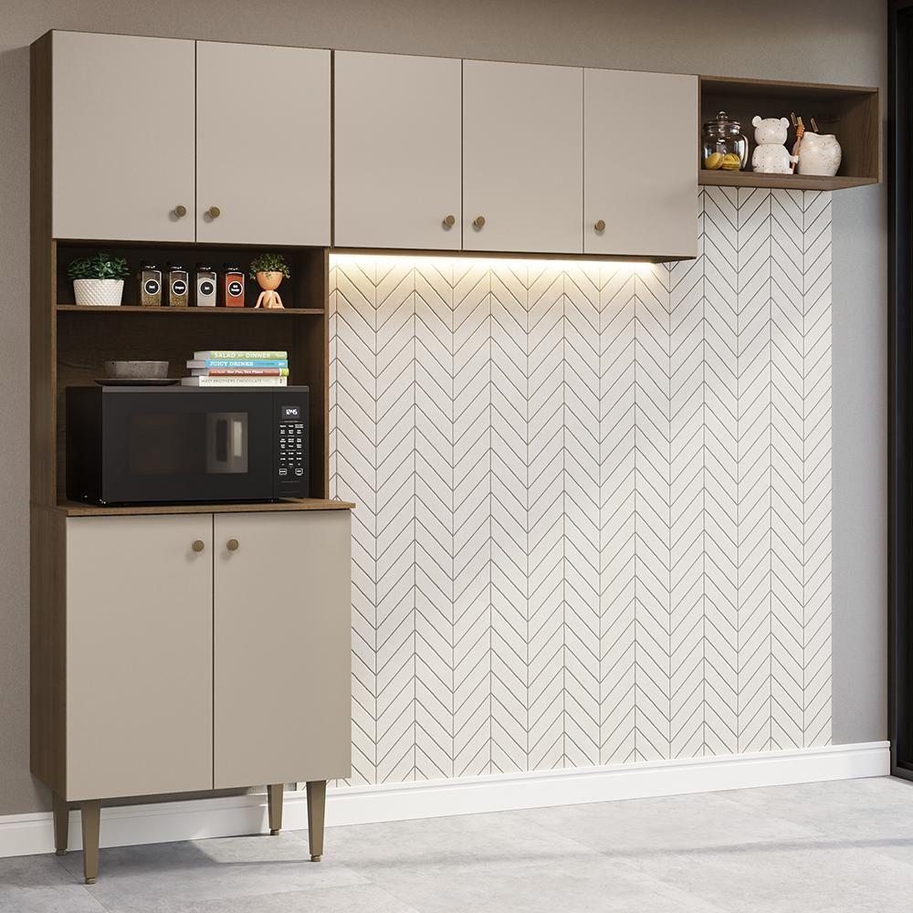 Armário De Cozinha Compacta 235cm Rustic/crema Gourmet Madesa Xb03 Rustic/crema - 1