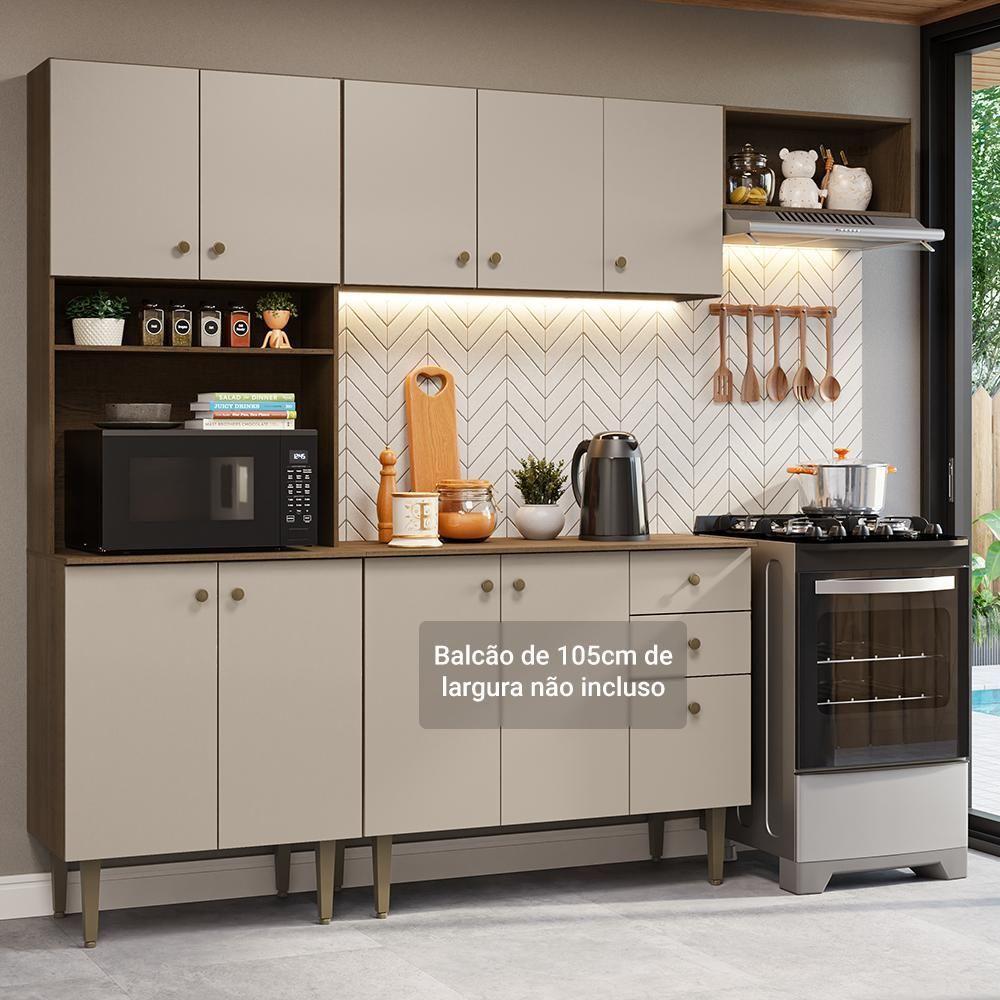 Armário De Cozinha Compacta 235cm Rustic/crema Gourmet Madesa Xc03 Rustic/crema - 1