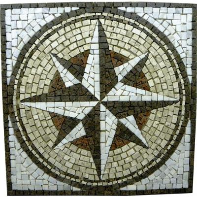 Rosa Dos Ventos Em Mosaico Com Detalhes Em Granito Vermelho Tamanho 100cm