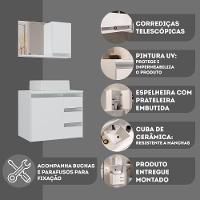 Conjunto Gabinete Banheiro Prisma 60cm - Gabinete + Cuba + Espelheira Branco Inteiro - 3