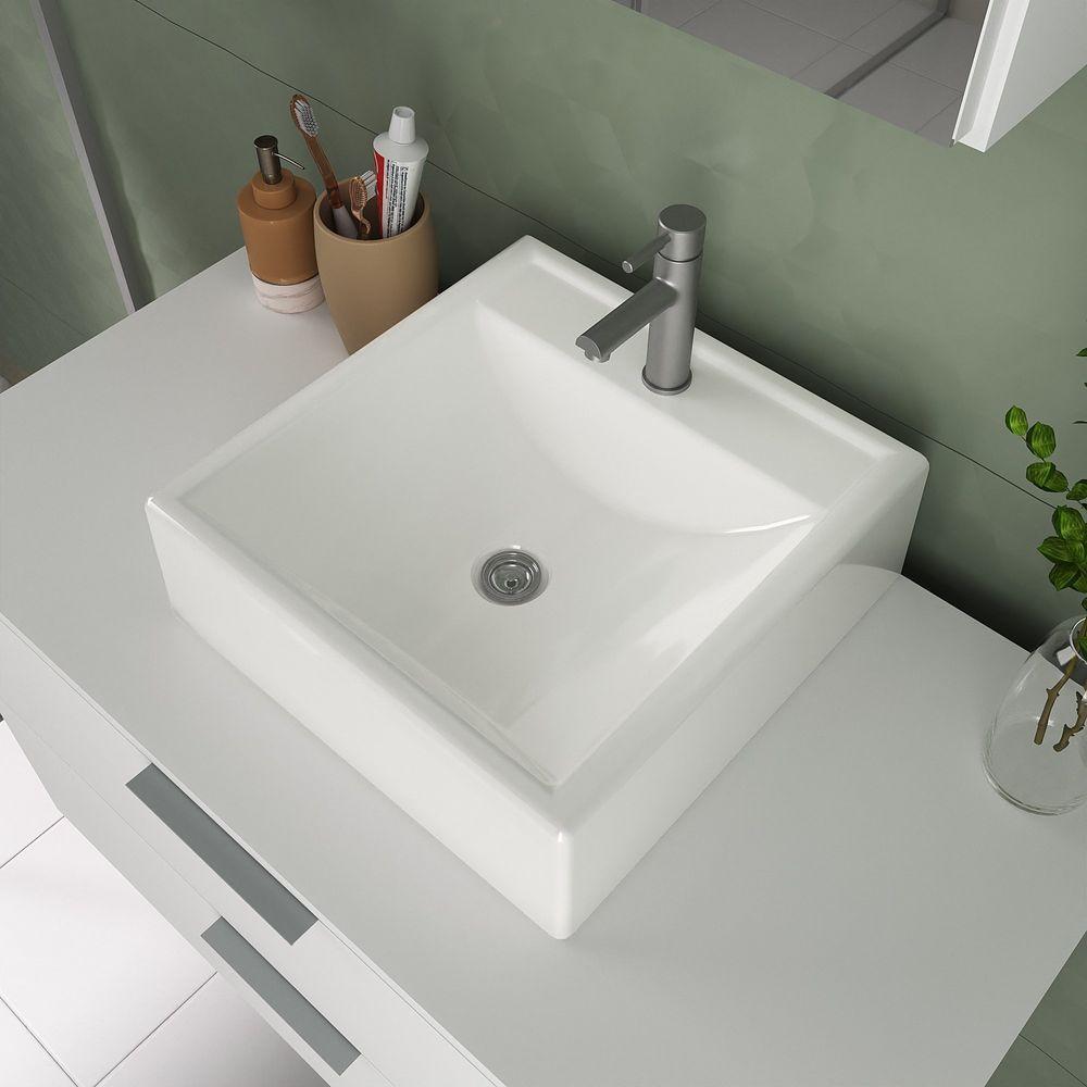 Conjunto Gabinete Banheiro Rubi 80cm - Gabinete + Cuba + Espelheira Branco Inteiro - 5