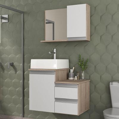 Conjunto Gabinete Banheiro Cross 60 (gabinete+espelheira+cuba) Madeirado Branco