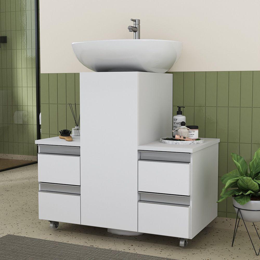 Gabinete Banheiro Coluna Para Encaixe Branco Inteiro - 1