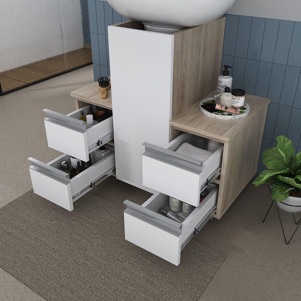 Gabinete Banheiro Coluna Para Encaixe Madeirado Branco - 4