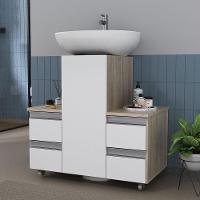 Gabinete Banheiro Coluna Para Encaixe Madeirado Branco - 1