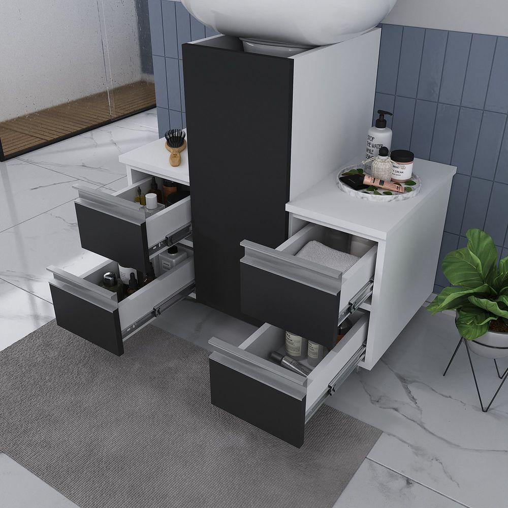 Gabinete Banheiro Coluna Para Encaixe Branco Preto - 3