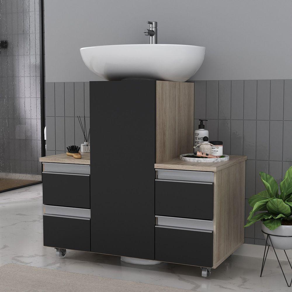 Gabinete Banheiro Coluna Para Encaixe Madeirado Preto - 1