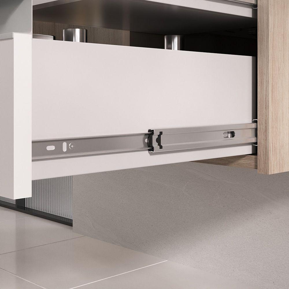 Conjunto Gabinete Banheiro Prisma 60cm - Gabinete + Cuba + Espelheira - Com Vidro Madeirado Branco - 4