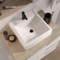 Conjunto Gabinete Banheiro Prisma 60cm - Gabinete + Cuba + Espelheira - Com Vidro Madeirado Branco - 3