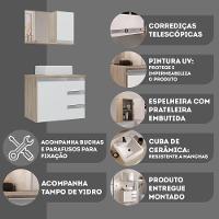 Conjunto Gabinete Banheiro Prisma 60cm - Gabinete + Cuba + Espelheira - Com Vidro Madeirado Branco - 5