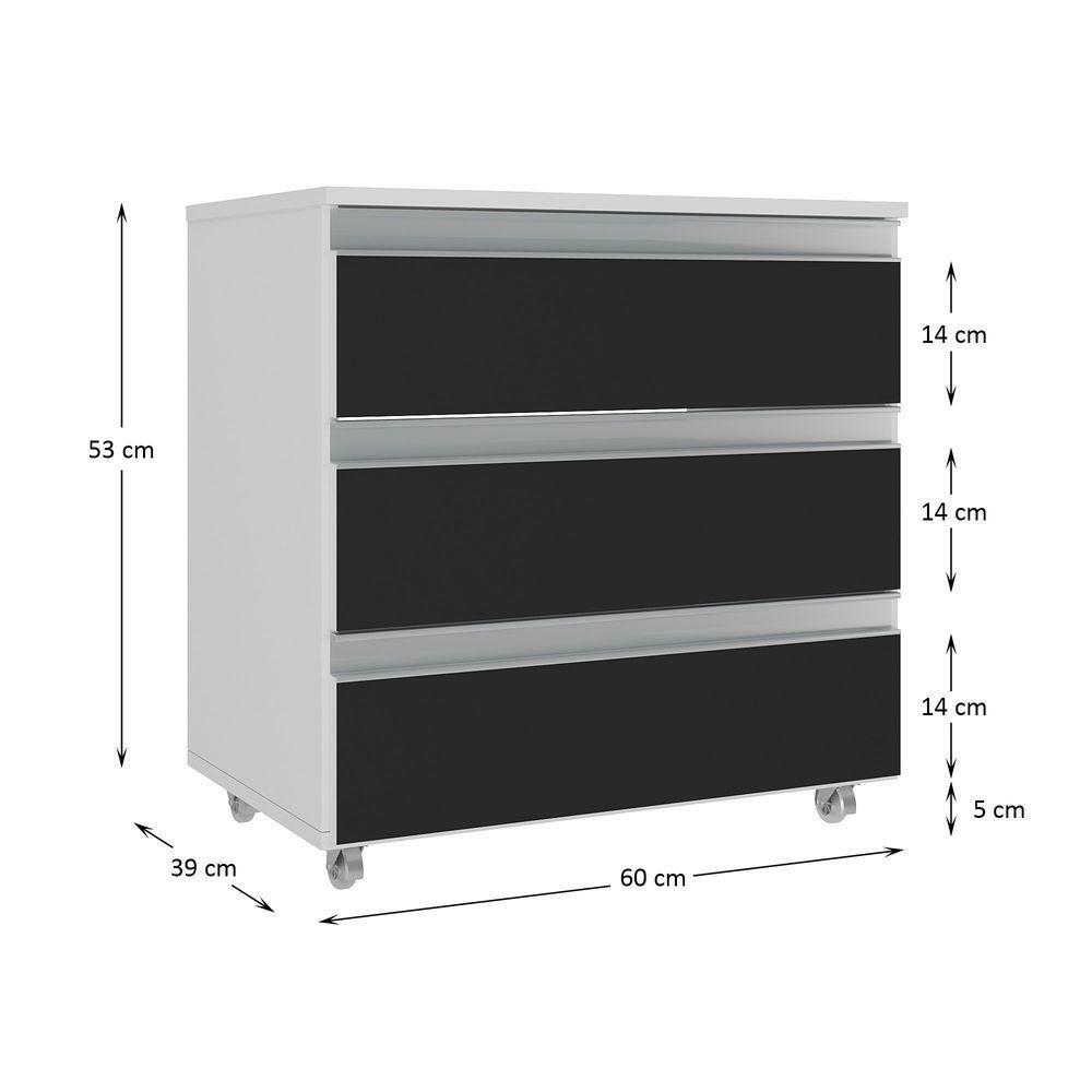 Gabinete Banheiro Rodinhas Joia 60cm 03 Gavetas Branco Preto - 3