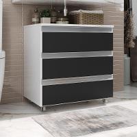 Gabinete Banheiro Rodinhas Joia 60cm 03 Gavetas Branco Preto - 1