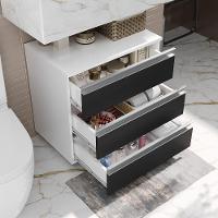 Gabinete Banheiro Rodinhas Joia 60cm 03 Gavetas Branco Preto - 4