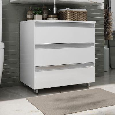 Gabinete Banheiro Rodinhas Joia 60cm 03 Gavetas Branco Inteiro