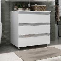 Gabinete Banheiro Rodinhas Joia 60cm 03 Gavetas Branco Inteiro - 1