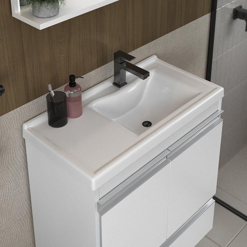 Conjunto Gabinete Banheiro Fox 60cm (gabinete + Cuba + Espelheira) Branco Inteiro - 5