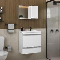 Conjunto Gabinete Banheiro Fox 60cm (gabinete + Cuba + Espelheira) Branco Inteiro - 1